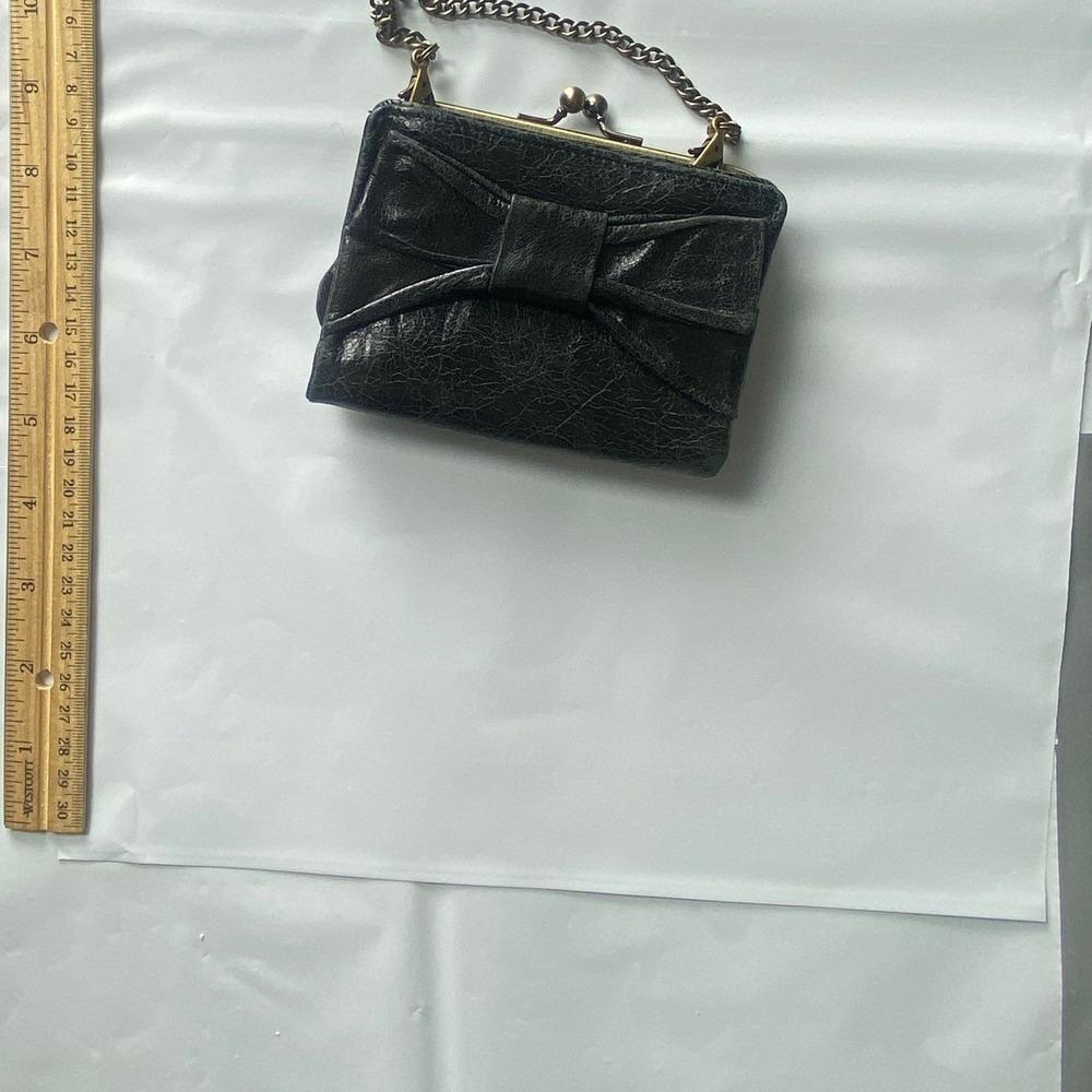 Black Bow Kiss Lock Coin Purse Evening Bag Chain Small Wallet Clutch